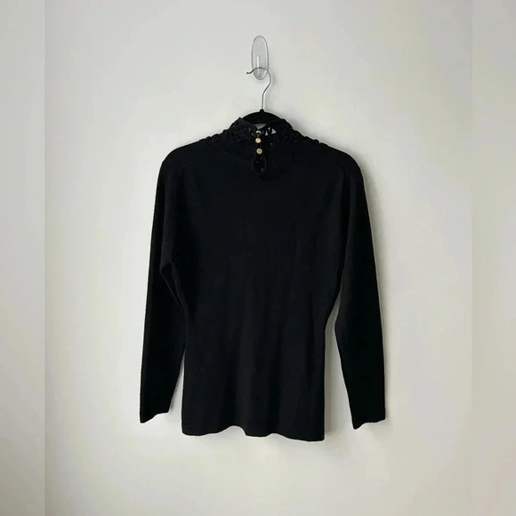 Vintage Spanner Lace Turtleneck Black Victorian Crochet Neck Wool Blend Top - Picture 7 of 10